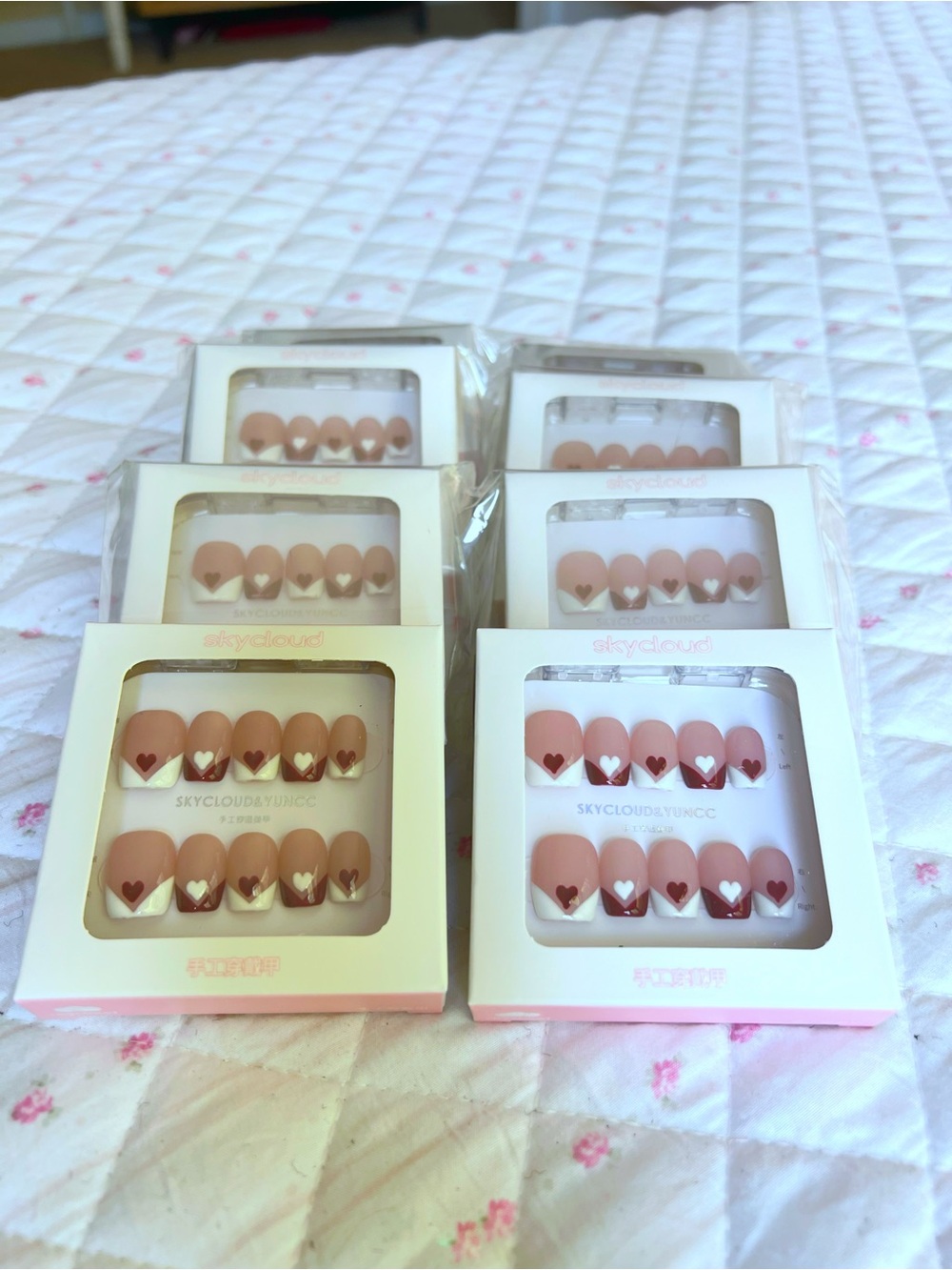 8Pcs Valentine Press On Nails Red White Heart French Tip Short Square Acrylic